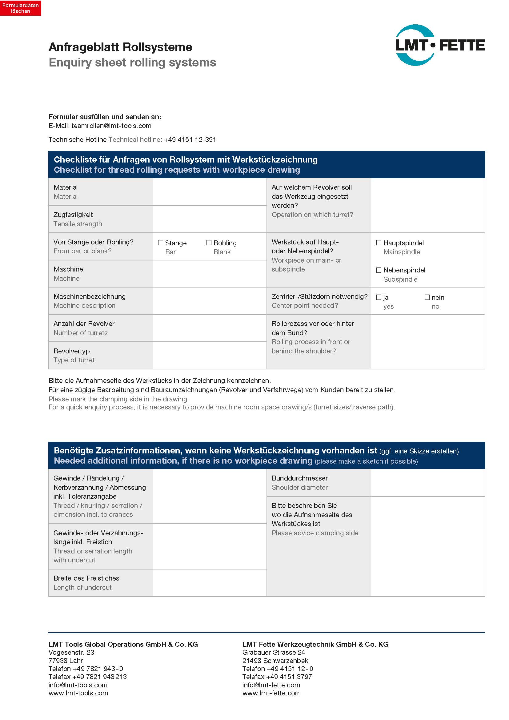 Enquiry sheet rolling systems